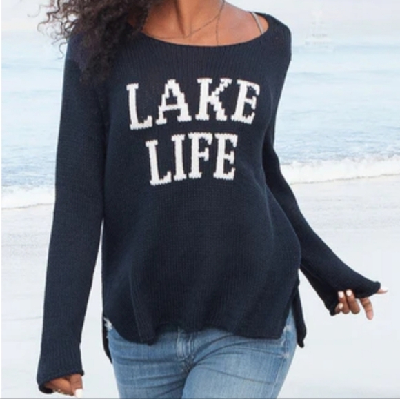 Wooden Ships LAKE LIFE Navy Sweater with White Words - Picture 5 of 16